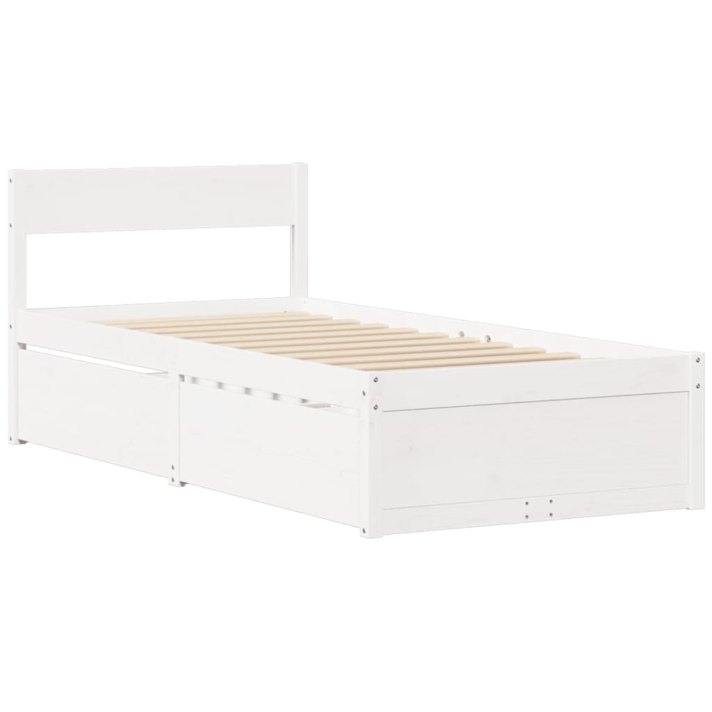 Bed Frame with Drawers White 75x190 cm Small Single Solid Wood Pine