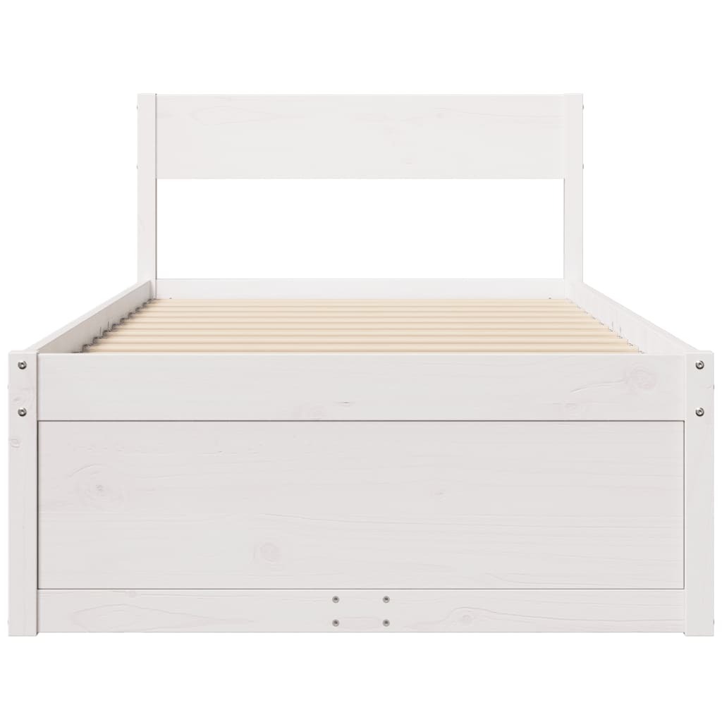 Bed Frame with Drawers White 75x190 cm Small Single Solid Wood Pine