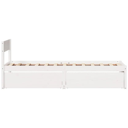 Bed Frame with Drawers White 75x190 cm Small Single Solid Wood Pine