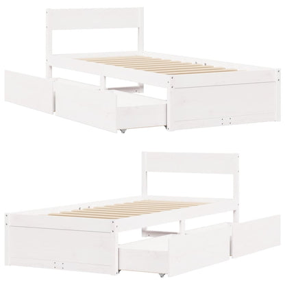 Bed Frame with Drawers White 75x190 cm Small Single Solid Wood Pine