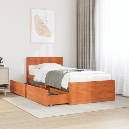 Bed Frame with Drawers Wax Brown 75x190 cm Small Single Solid Wood Pine