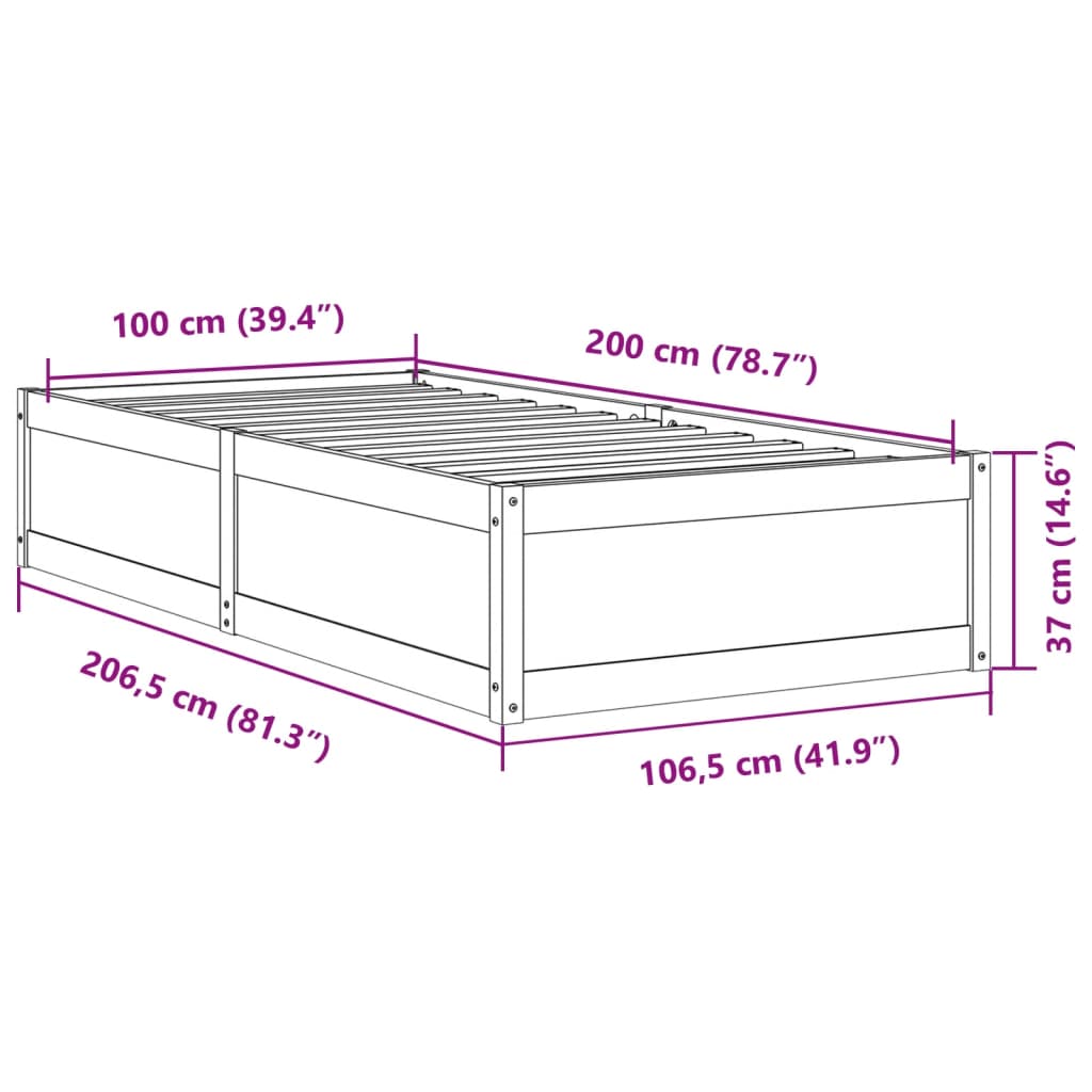 Bed Frame without Mattress White 100x200 cm Solid Wood Pine