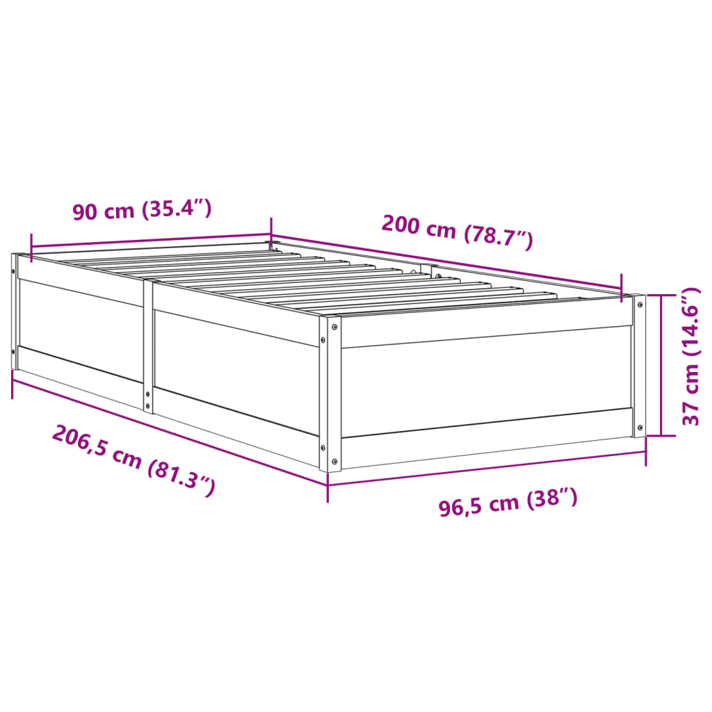 Bed Frame White 90x200 cm Solid Wood Pine