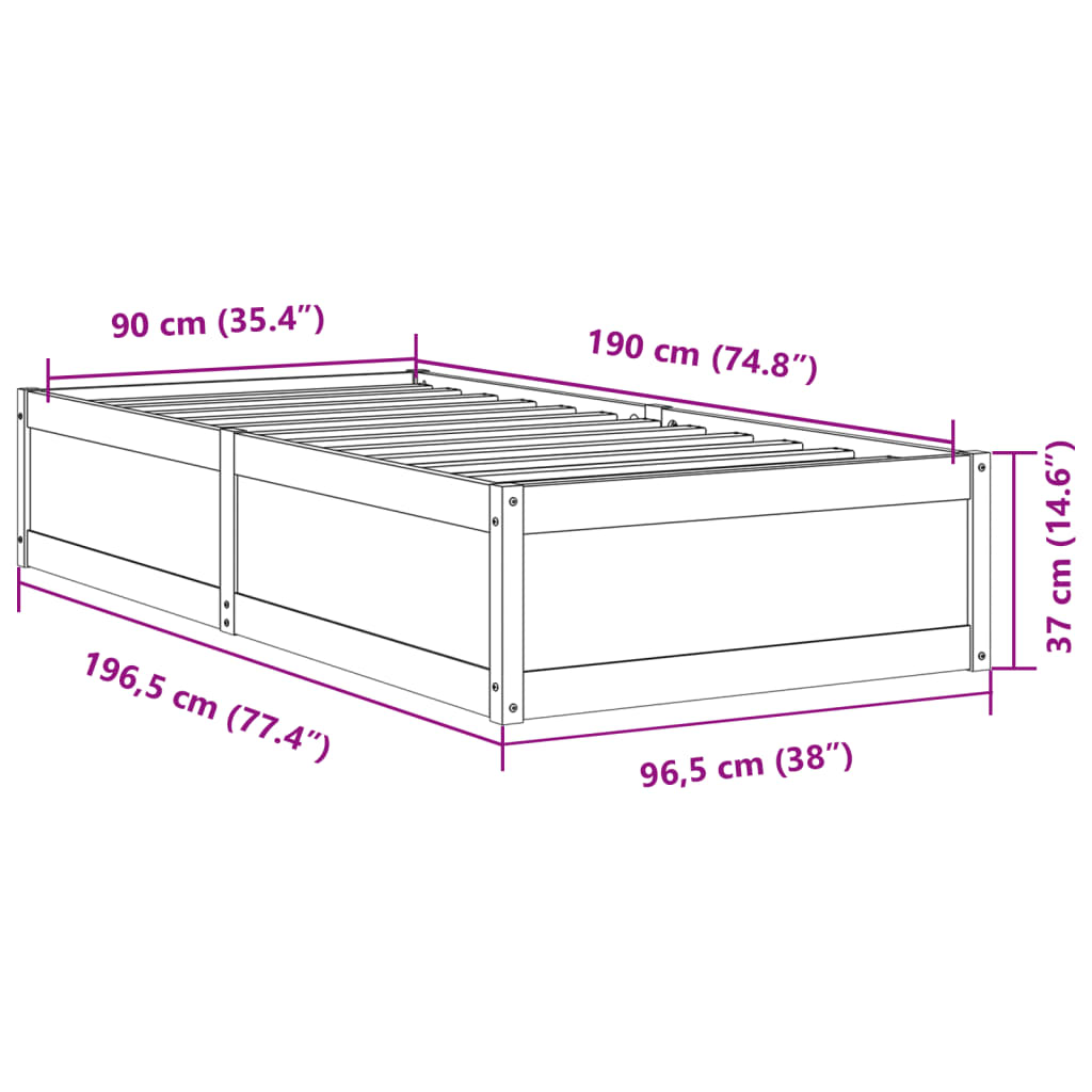 Bed Frame Wax Brown 90x190 cm Single Solid Wood Pine