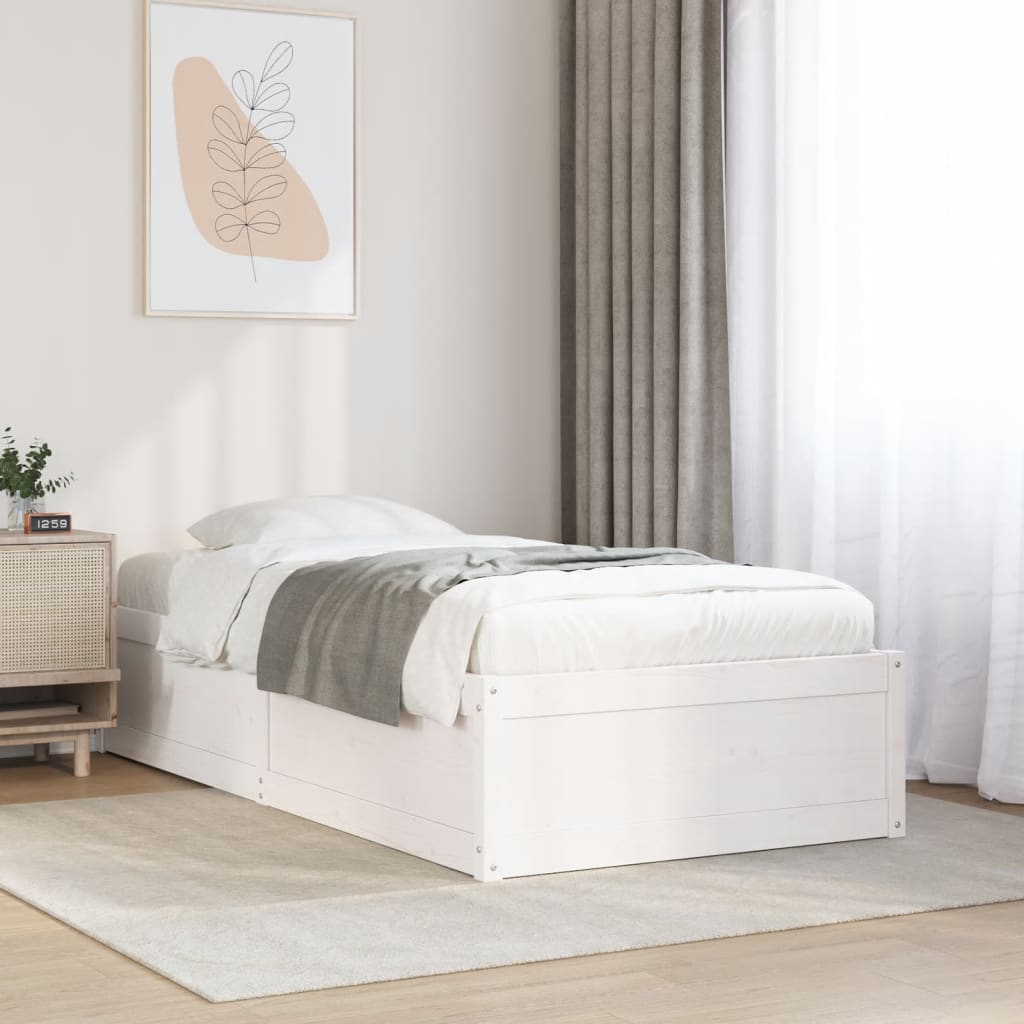 Bed Frame White 75x190 cm Small Single Solid Wood Pine