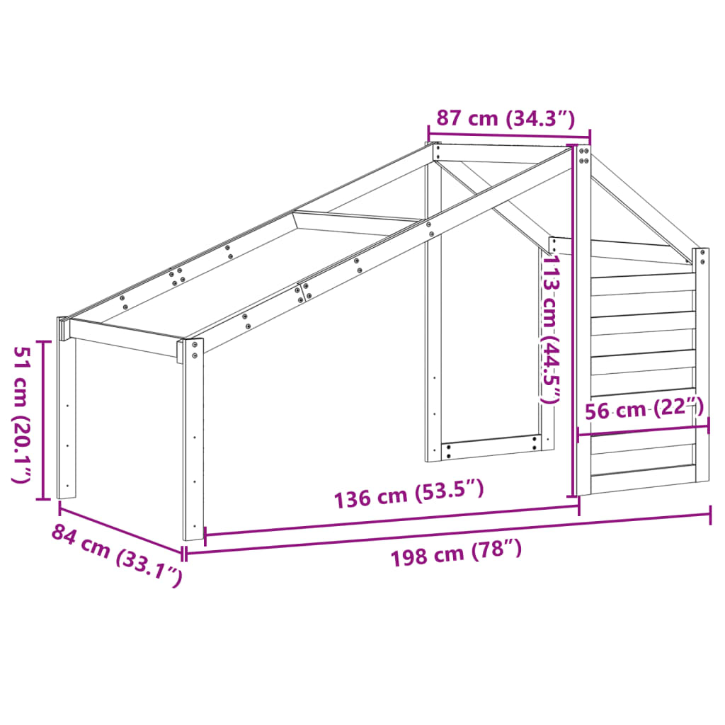 Kids' Bed Roof 198x87x113 cm Solid Wood Pine