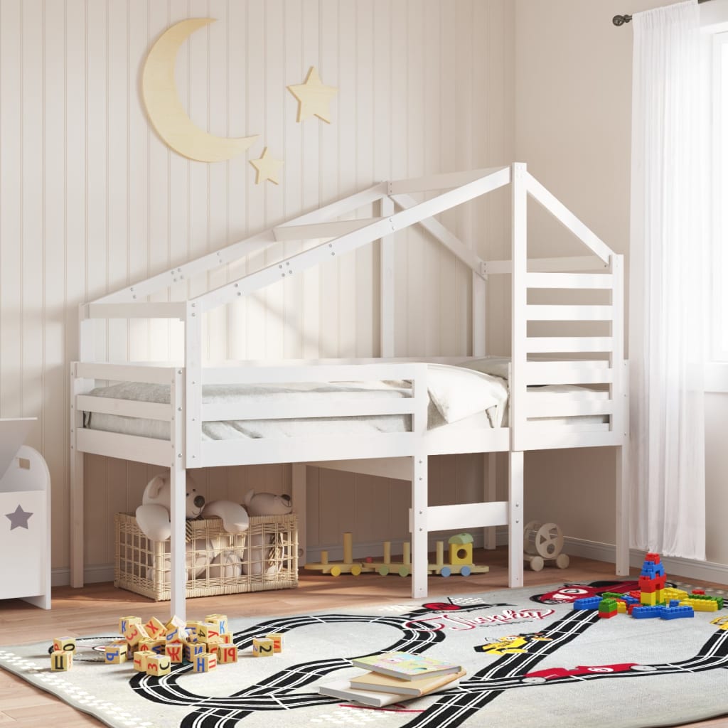 Kids' Bed Roof White 198x87x113 cm Solid Wood Pine