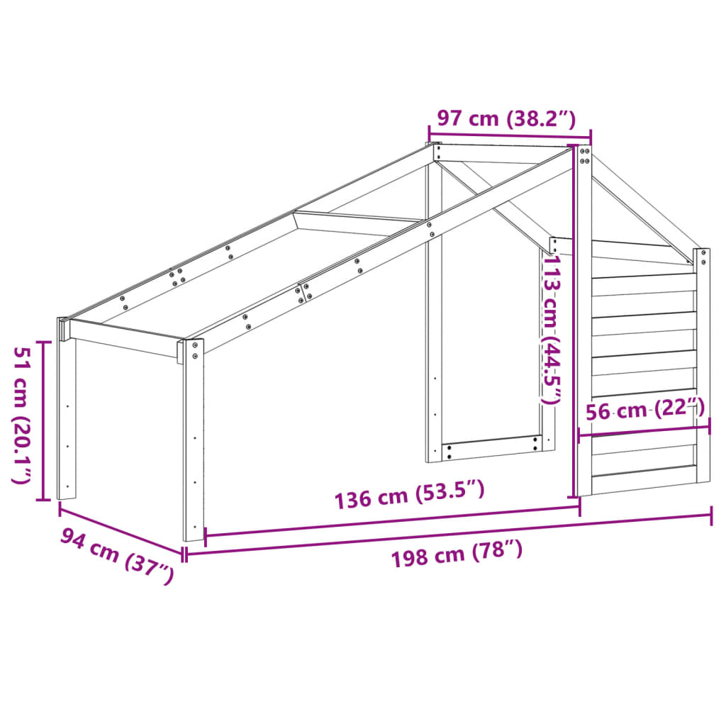 Kids' Bed Roof Wax Brown 198x97x113 cm Solid Wood Pine