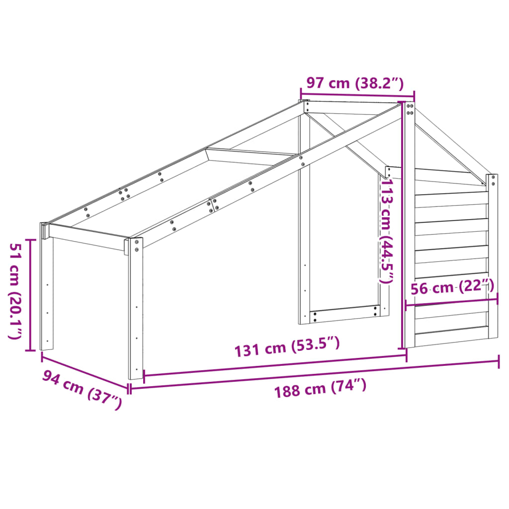 Kids' Bed Roof Wax Brown 188x97x113 cm Solid Wood Pine