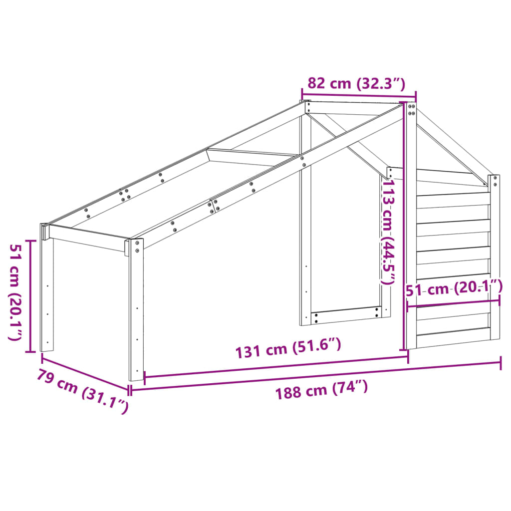 Kids' Bed Roof Wax Brown 188x82x113 cm Solid Wood Pine