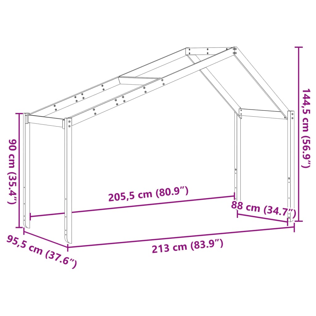 Kids' Bed Roof Wax Brown 213x95.5x144.5 cm Solid Wood Pine