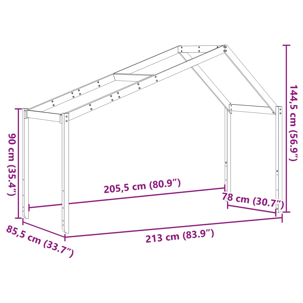 Kids' Bed Roof Wax Brown 213x85.5x144.5 cm Solid Wood Pine