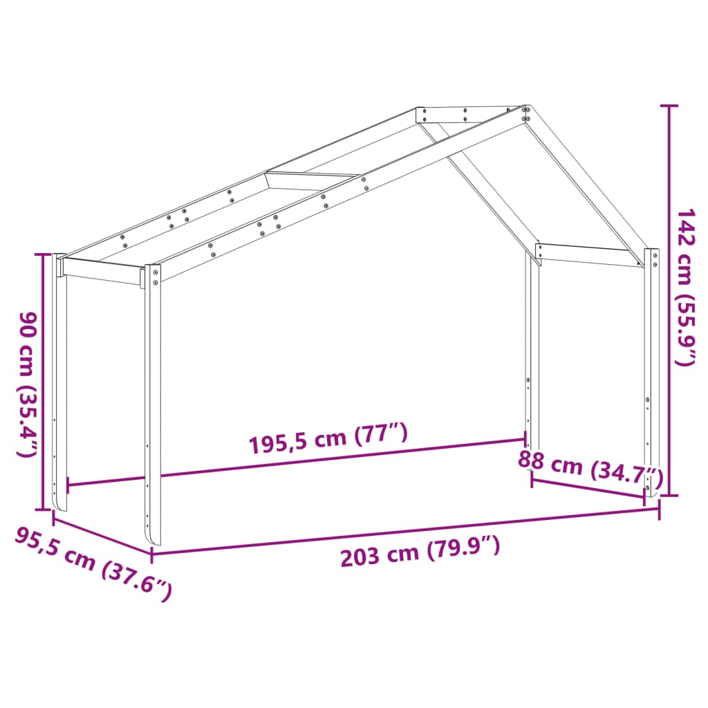 Kids' Bed Roof 203x95.5x142 cm Solid Wood Pine