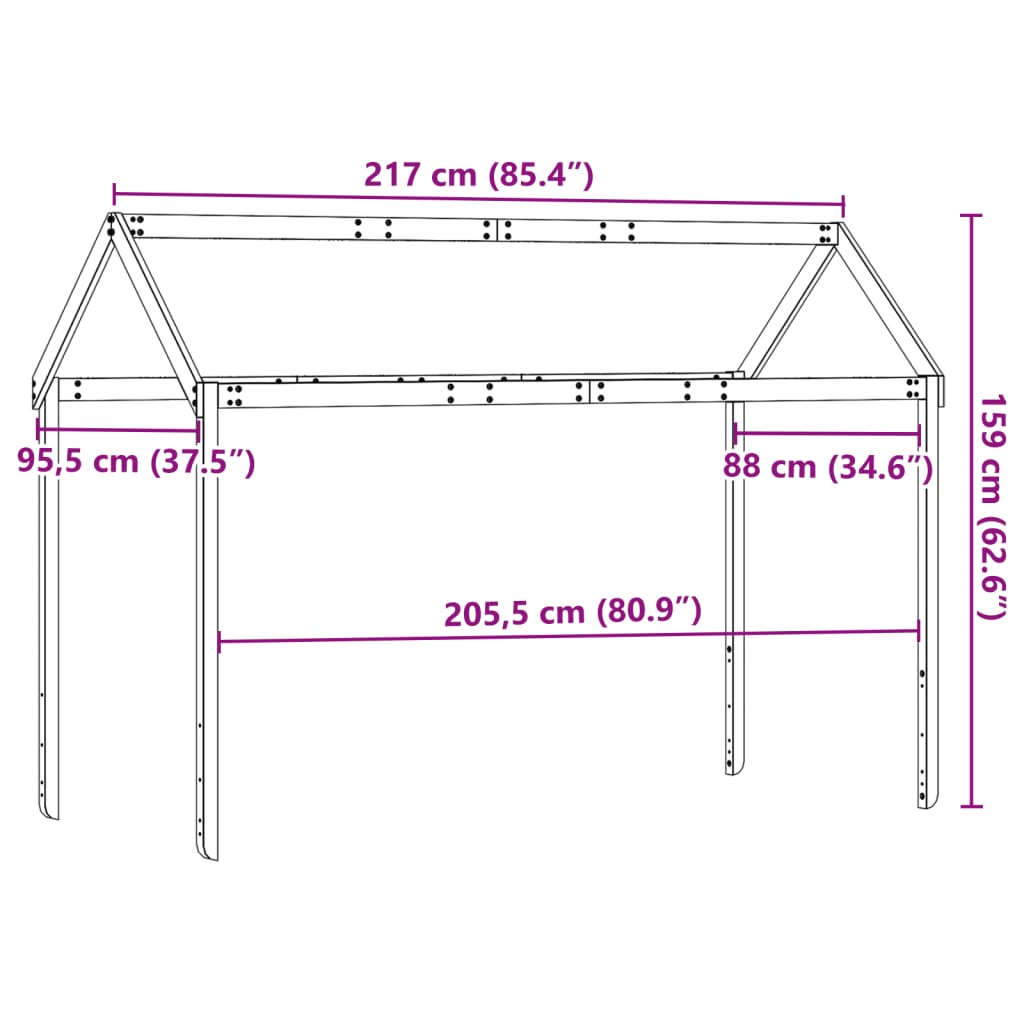 Kids' Bed Roof 217x95.5x159 cm Solid Wood Pine