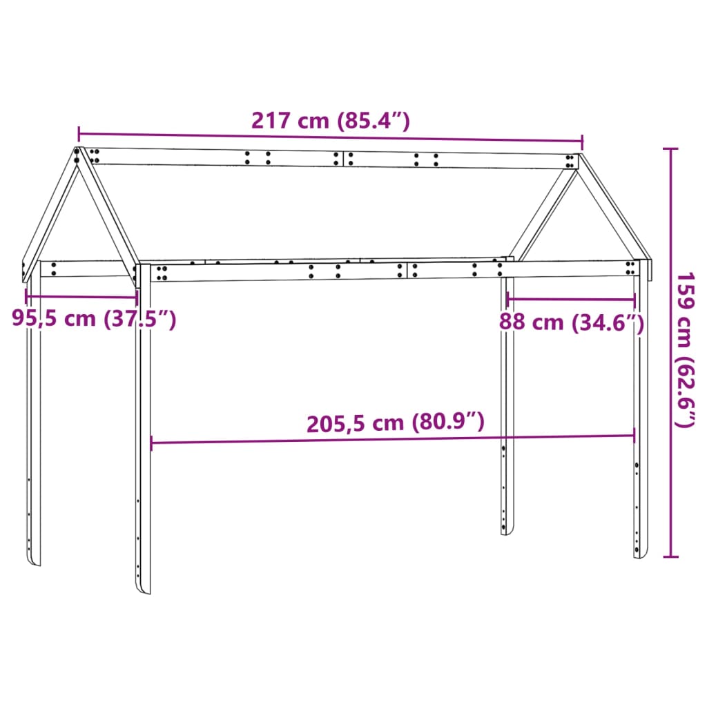 Kids' Bed Roof White 217x95.5x159 cm Solid Wood Pine