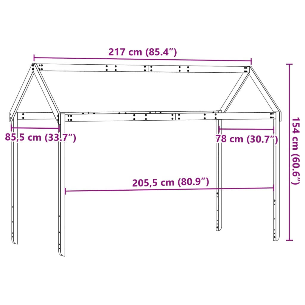 Kids' Bed Roof 217x85.5x154 cm Solid Wood Pine