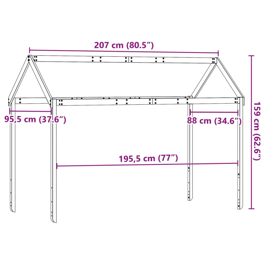 Kids' Bed Roof 207x95.5x159 cm Solid Wood Pine