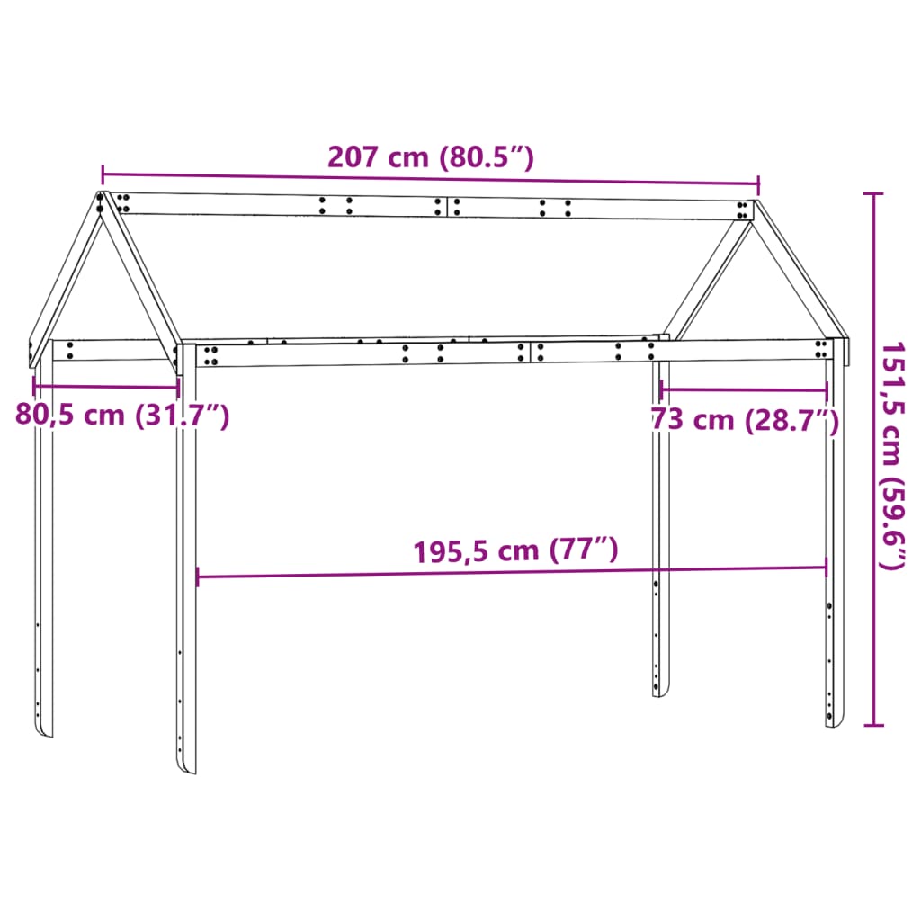 Kids' Bed Roof 207x80.5x151.5 cm Solid Wood Pine