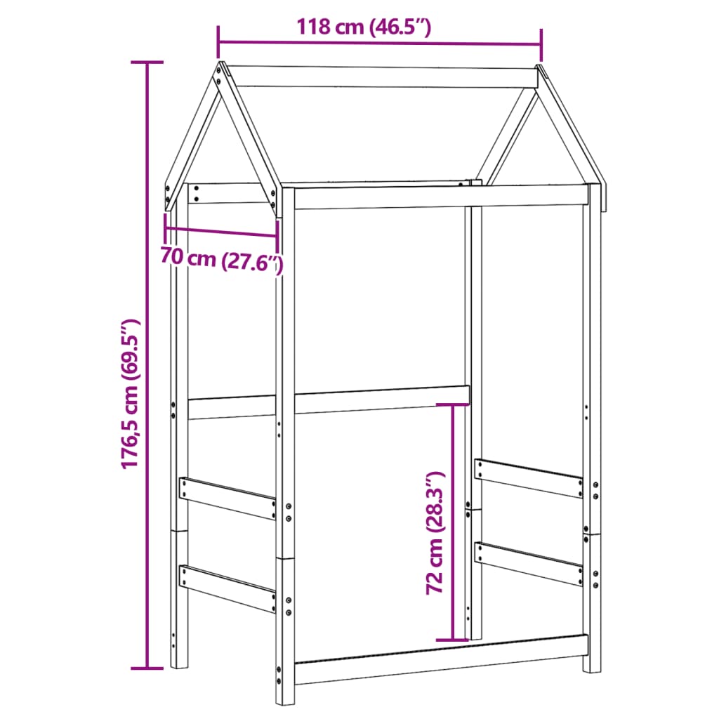 Kids' Bed Roof 118x70x176.5 cm Solid Wood Pine