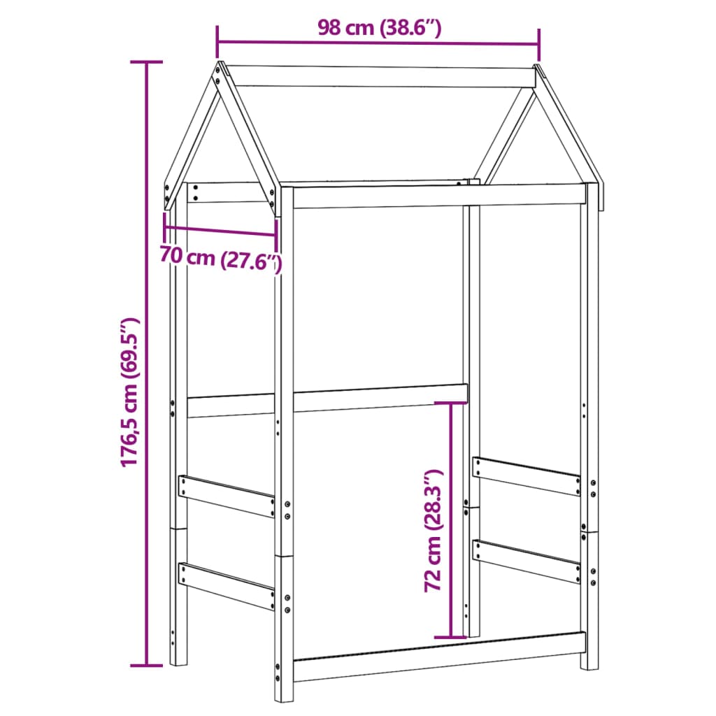 Kids' Bed Roof 98x70x176.5 cm Solid Wood Pine