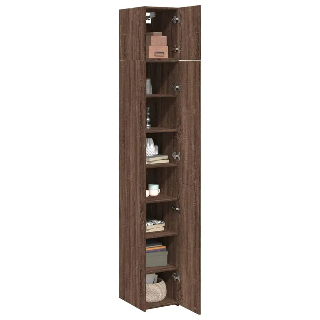 Slim Storage Cabinet Brown Oak 30x42.5x225 cm Engineered Wood