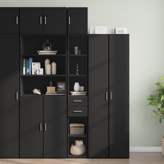 Slim Storage Cabinet Black 30x42.5x225 cm Engineered Wood