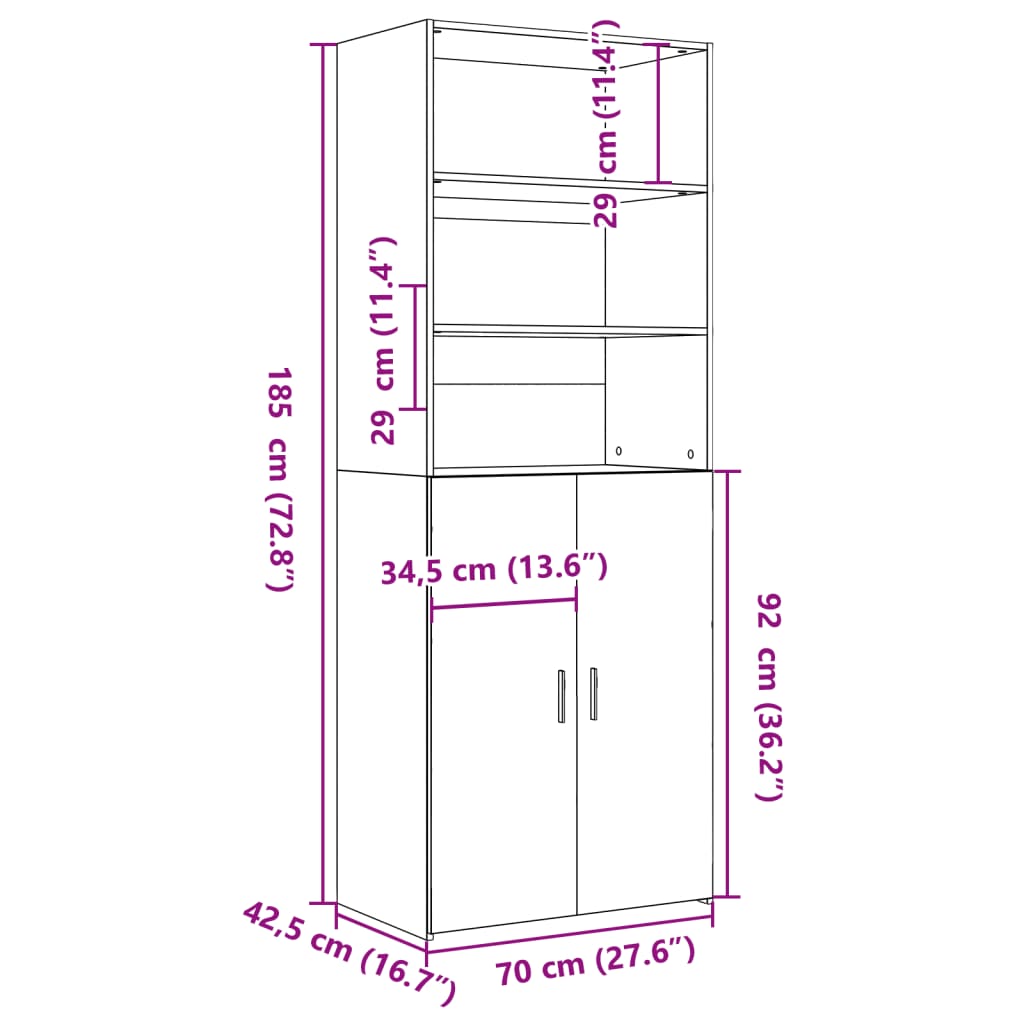 Highboard White 70x42.5x185 cm Engineered Wood