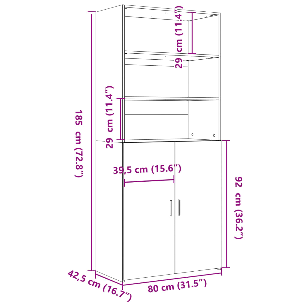 Highboard White 80x42.5x185 cm Engineered Wood