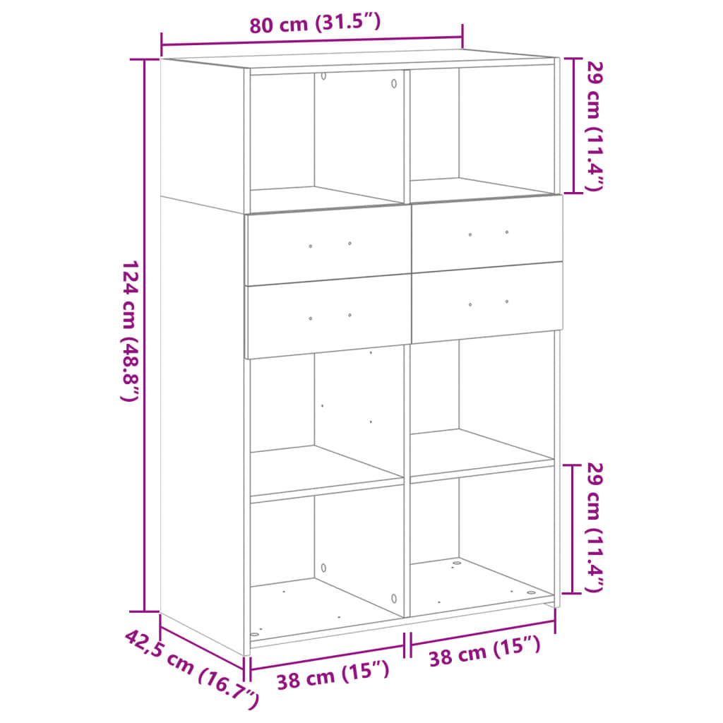 Highboard White 80x42.5x124 cm Engineered Wood