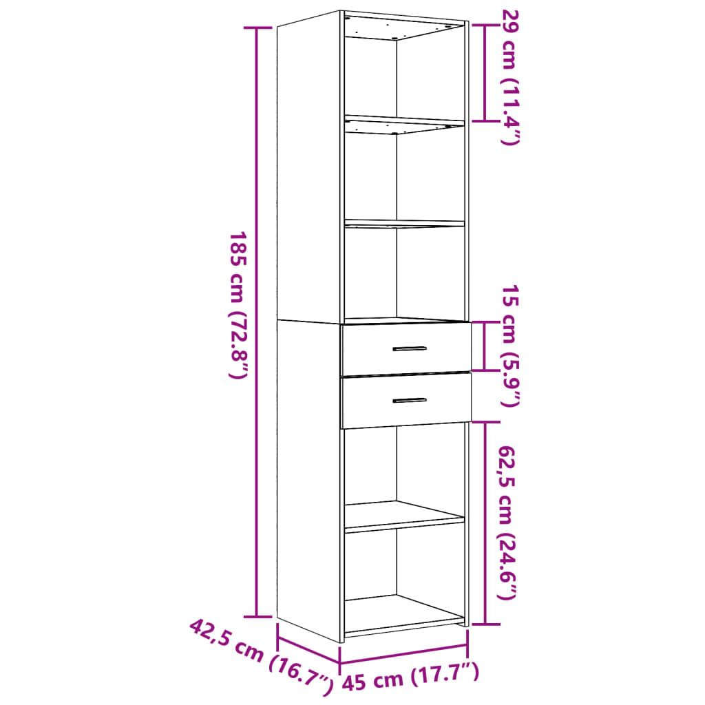 Highboard White 45x42.5x185 cm Engineered Wood