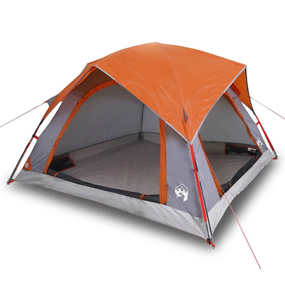 Camping Tent Cabin 4-Person Grey and Orange Waterproof