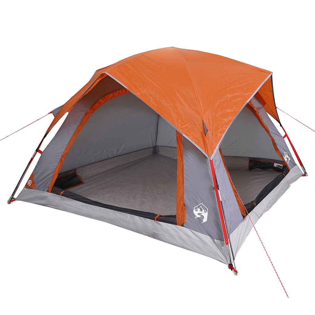 Camping Tent Cabin 4-Person Grey and Orange Waterproof