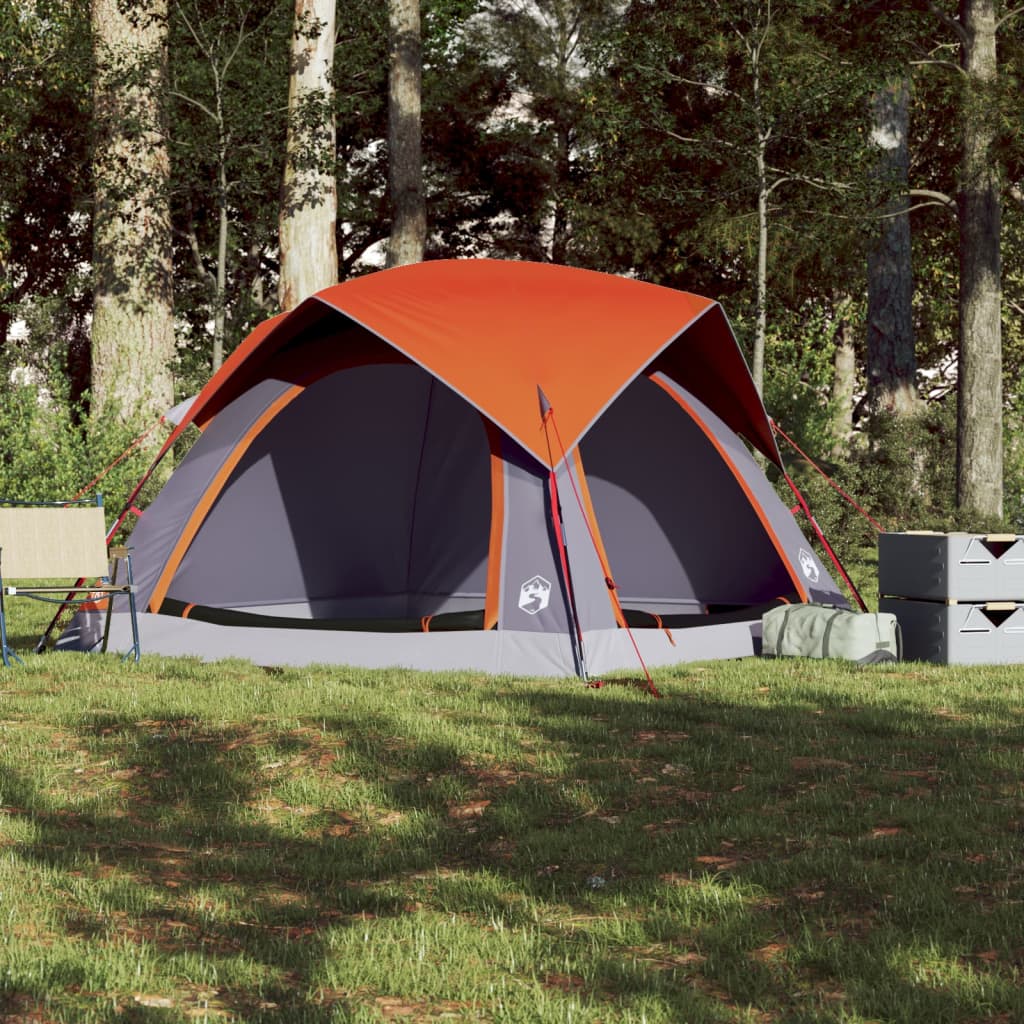 Camping Tent Cabin 4-Person Grey and Orange Waterproof