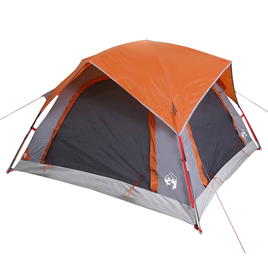 Camping Tent Cabin 4-Person Grey and Orange Waterproof