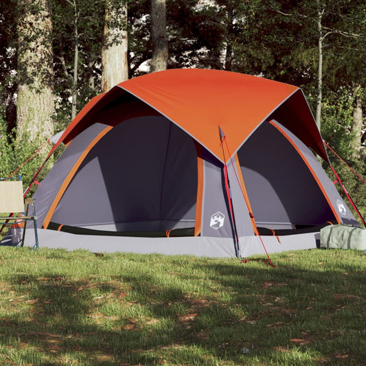 Camping Tent Cabin 4-Person Grey and Orange Waterproof