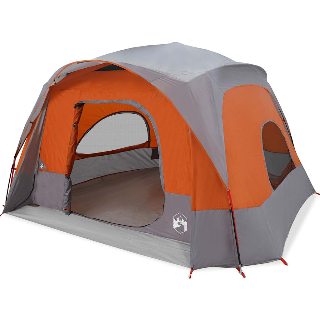 Family Tent Cabin 6-Person Grey and Orange Waterproof