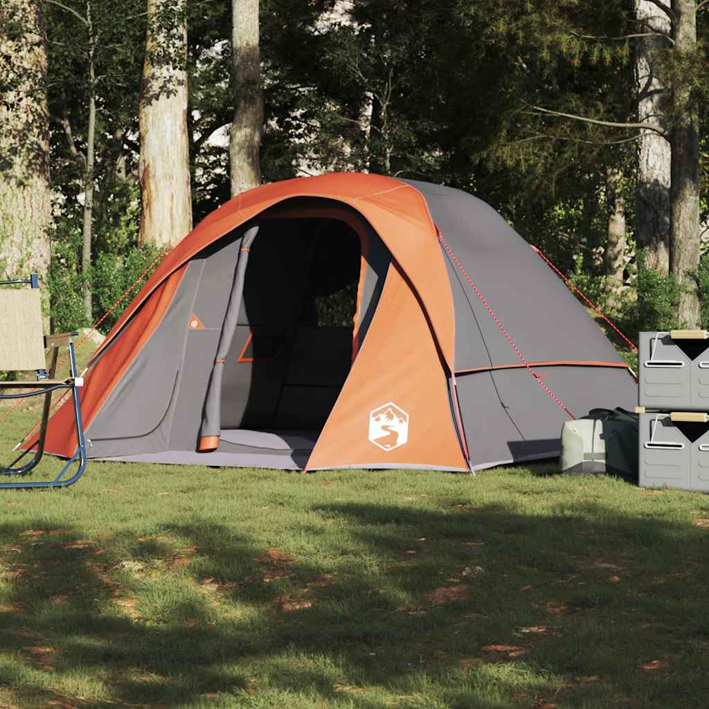 Camping Tent Cabin 4-Person Grey and Orange Waterproof