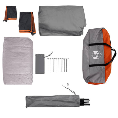 Camping Tent Cabin 4-Person Grey and Orange Waterproof