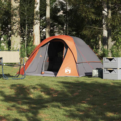 Camping Tent Cabin 4-Person Grey and Orange Waterproof