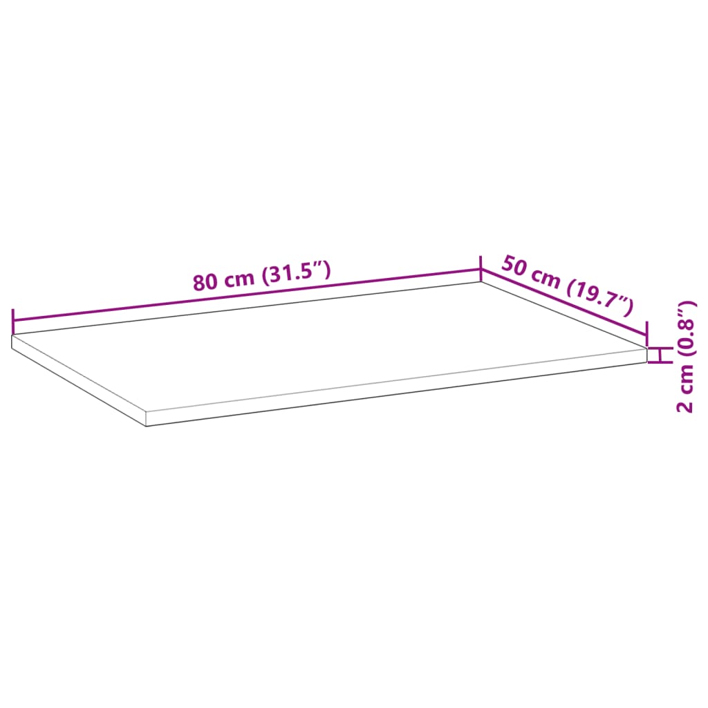 Table Top Rectangular 80x50x2 cm Solid Wood Acacia