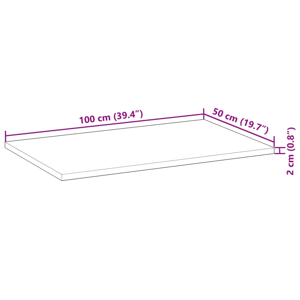 Table Top Rectangular 100x50x2 cm Solid Wood Acacia