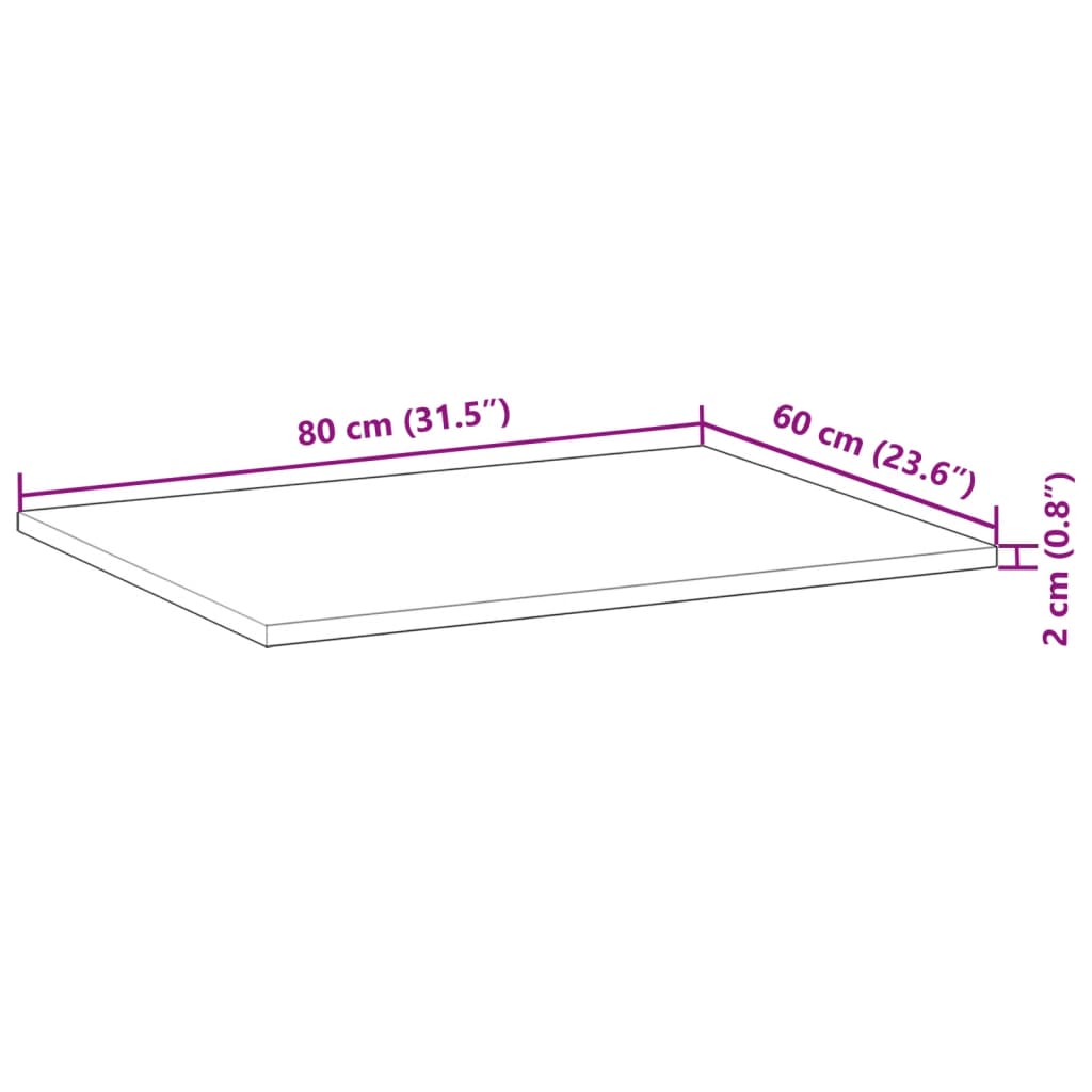 Table Top Rectangular 80x60x2 cm Solid Wood Acacia