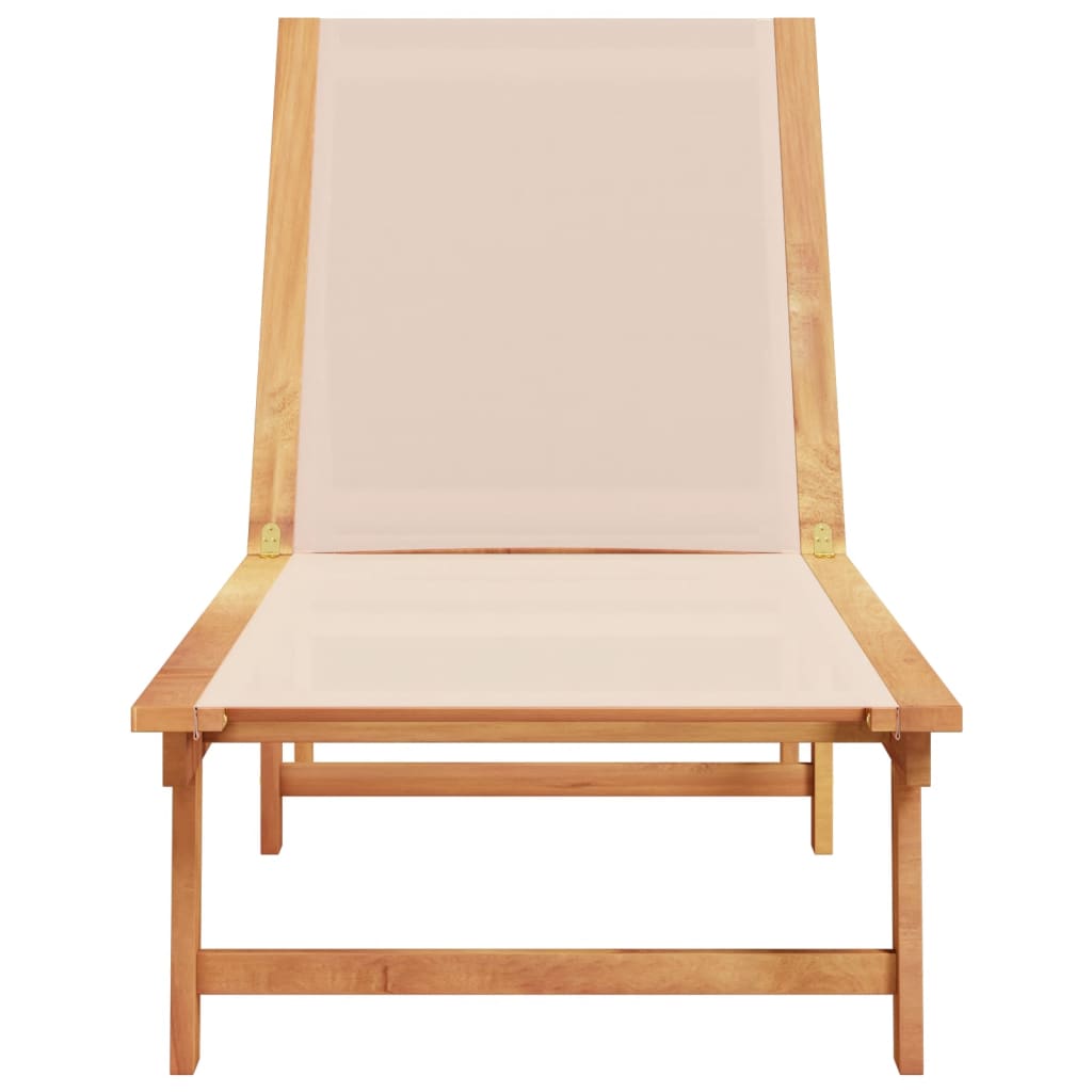 Sun Lounger Cream Solid Wood Acacia and Textilene