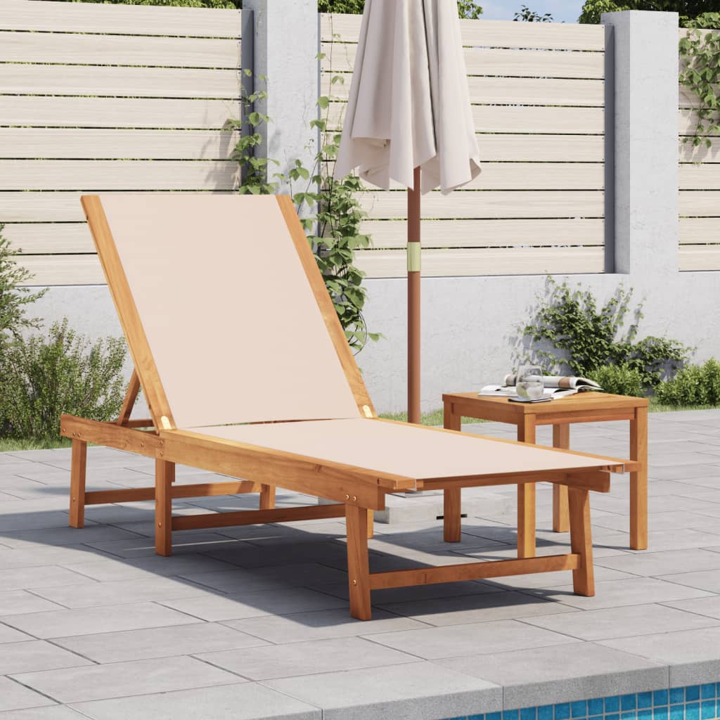 Sun Lounger Cream Solid Wood Acacia and Textilene