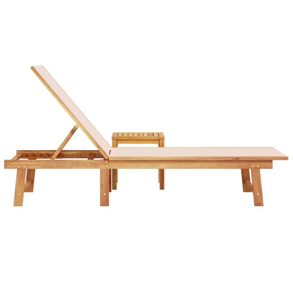 Sun Lounger with Table Cream Solid Wood Acacia and Textilene