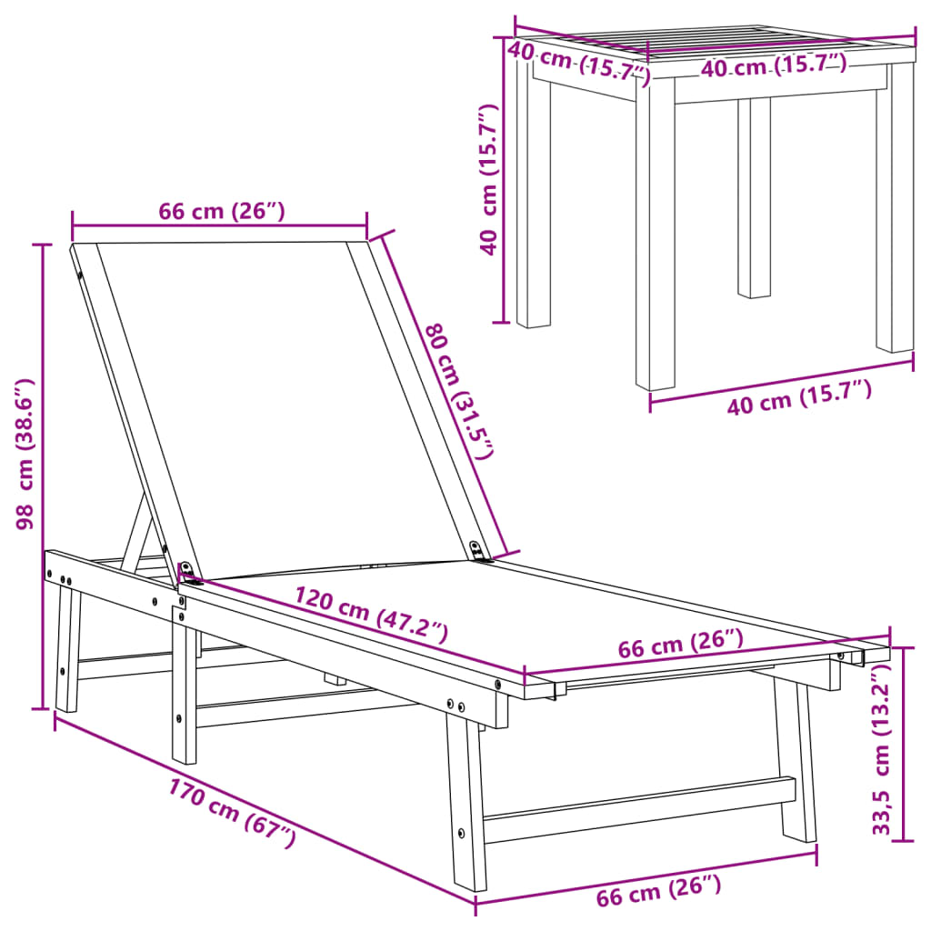 Sun Lounger with Table Cream Solid Wood Acacia and Textilene