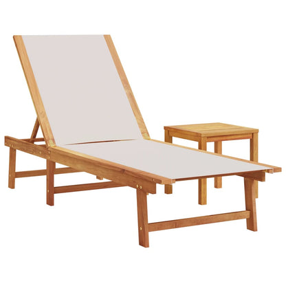 Sun Lounger with Table Grey Solid Wood Acacia and Textilene