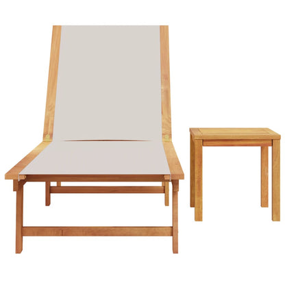 Sun Lounger with Table Grey Solid Wood Acacia and Textilene