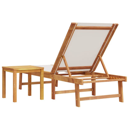 Sun Lounger with Table Grey Solid Wood Acacia and Textilene