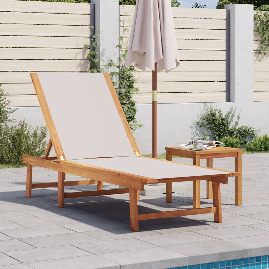 Sun Lounger with Table Grey Solid Wood Acacia and Textilene